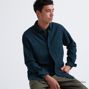 Uniqlo Flannel Checked Long-Sleeve Muške Košulje Tamno Zelene | 6102-ZAVJS