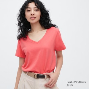 Uniqlo Supima® Cotton V-Neck Short-Sleeve Ženske Majice Roze | 2819-TJFZP